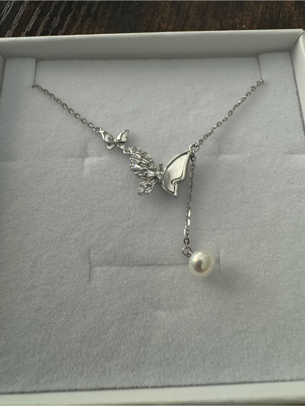 Elegant sterling Silver Butterfly Pendant Necklace with Pearl Accent